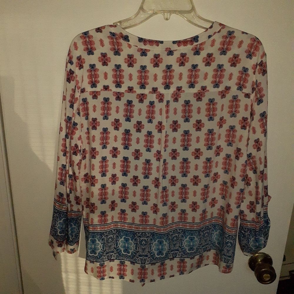 Ruby Road Tunic Top Boho Floral V-Neck Blouse Paisley Red Blue Xl Shirt Peasant - Picture 7 of 7